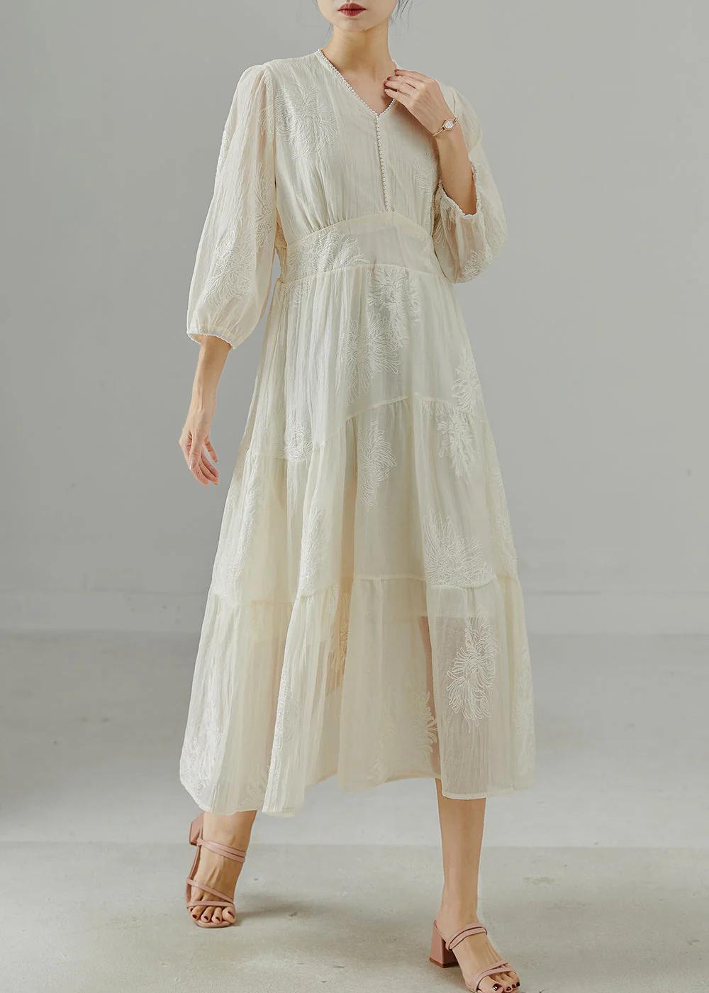 Bohemian White Embroidered Exra Large Hem Cotton Dress Summer - Image 2