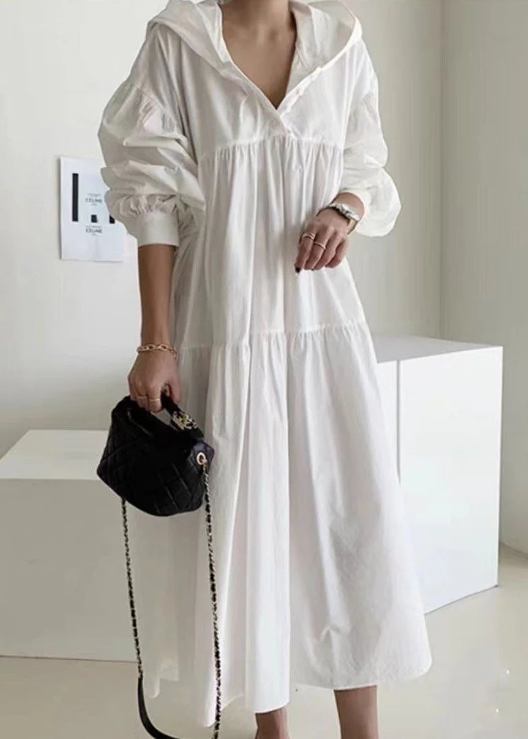 Bohemian White Hooded Patchwork Cotton Maternity Dresses Spring - Image 2