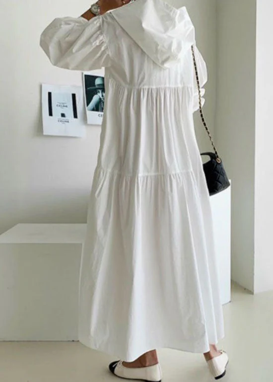 Bohemian White Hooded Patchwork Cotton Maternity Dresses Spring - Image 4