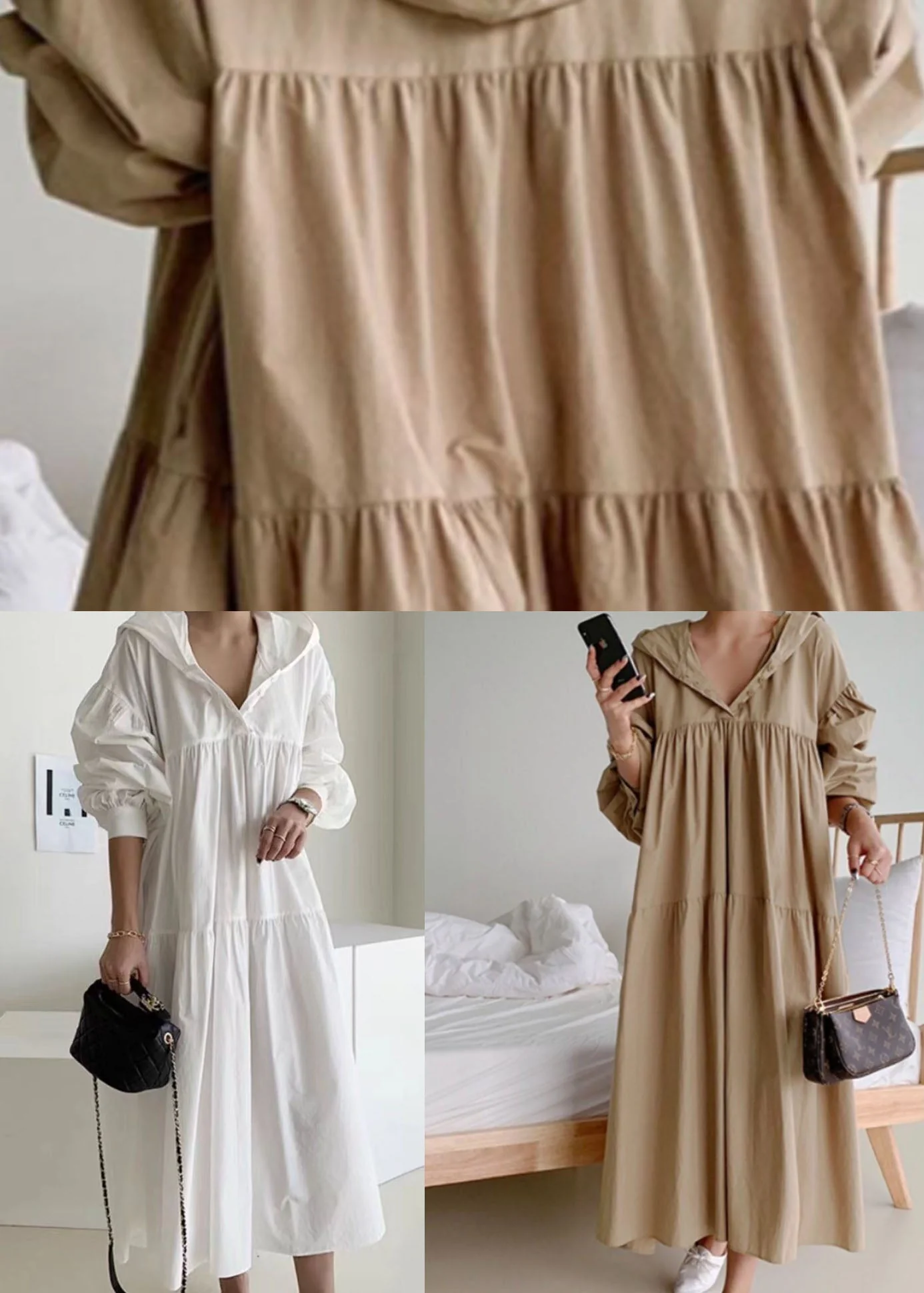 Bohemian White Hooded Patchwork Cotton Maternity Dresses Spring - Image 5