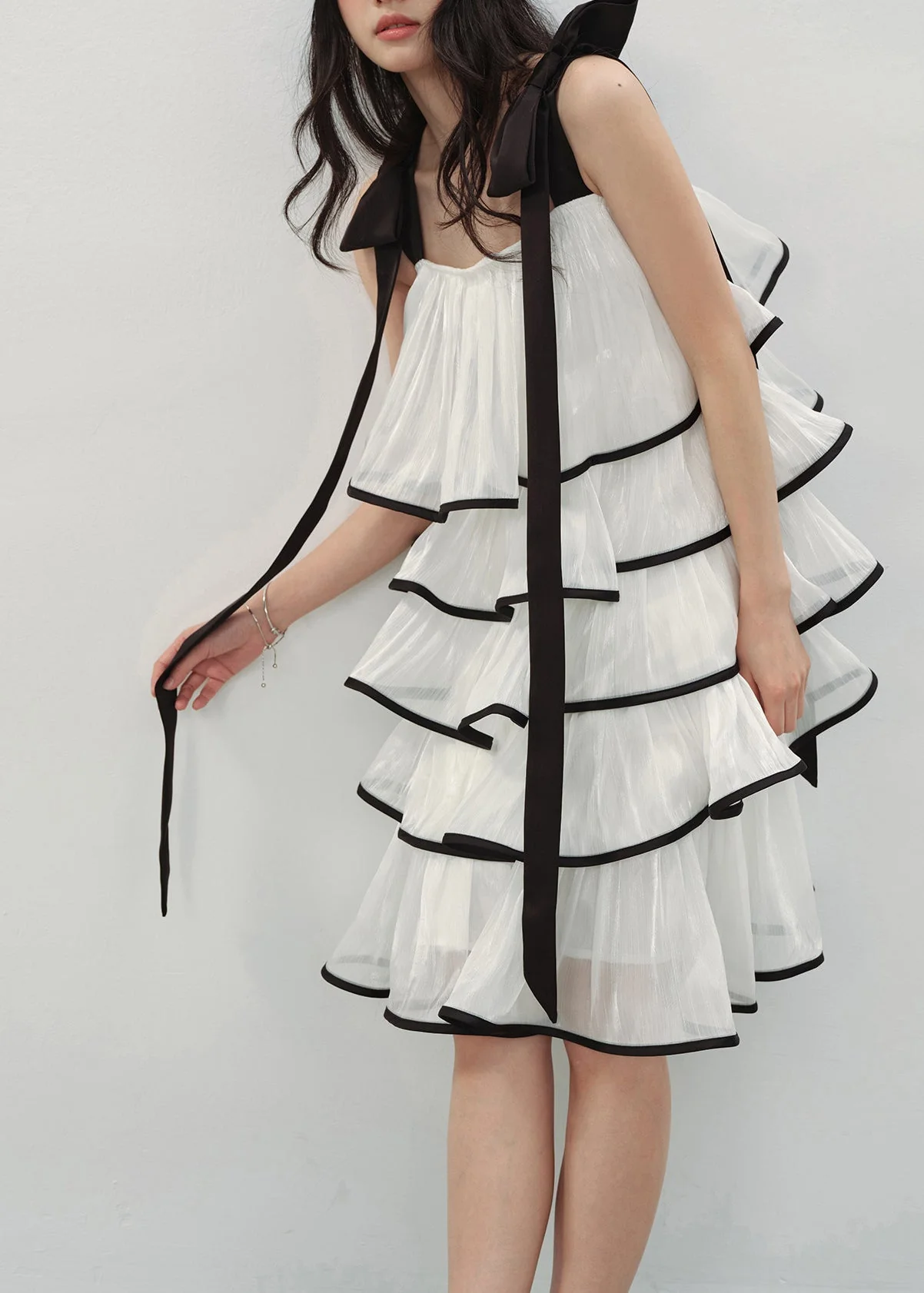 Bohemian White Layered Ruffles Chiffon Mini Dress Summer - Image 4