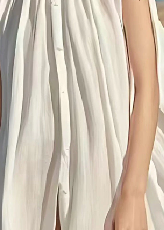 Bohemian White Oversized Linen Beach Dress Sleeveless - Image 4