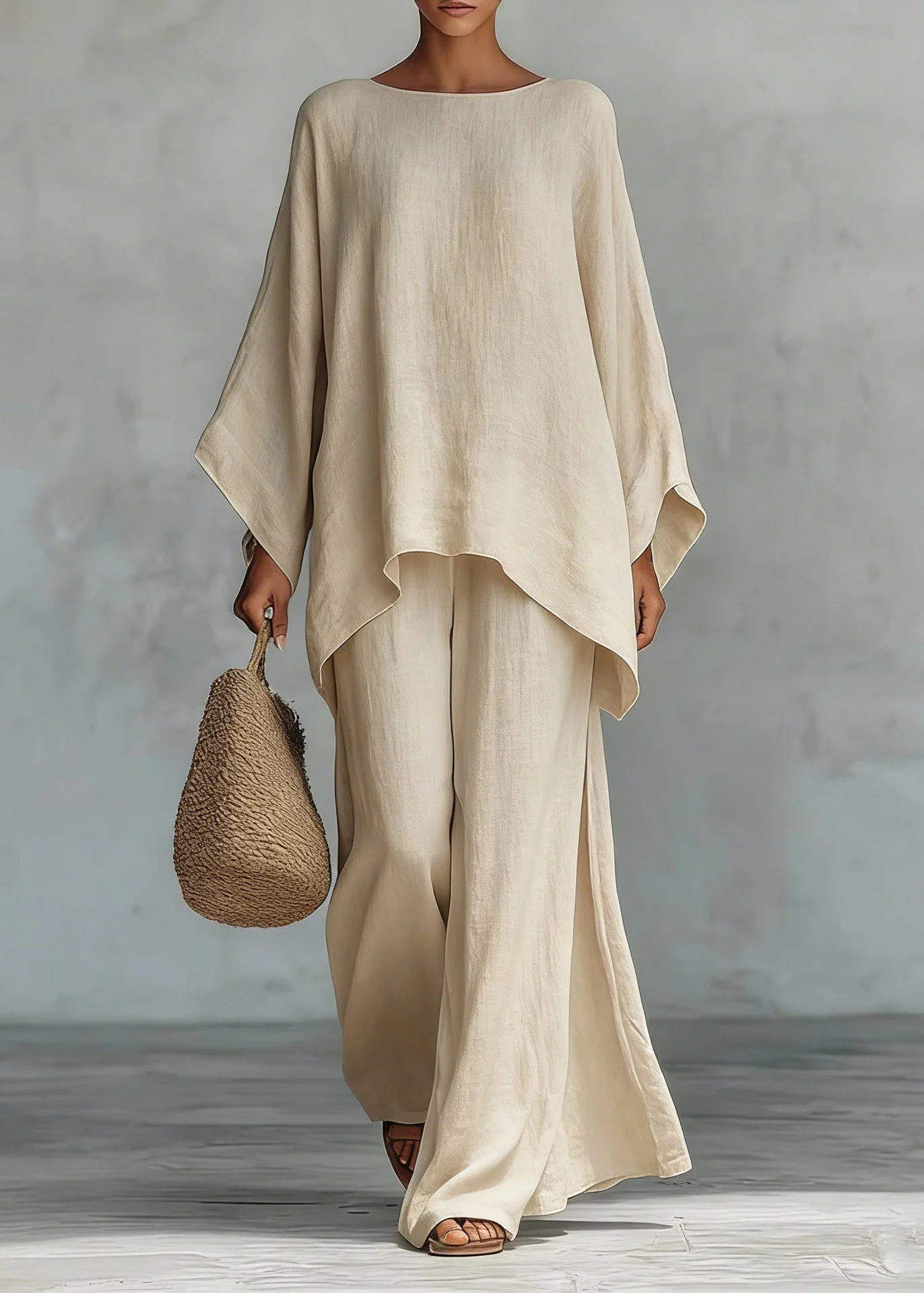 Bohemian White Oversized Linen Two Piece Set Spring - Image 4