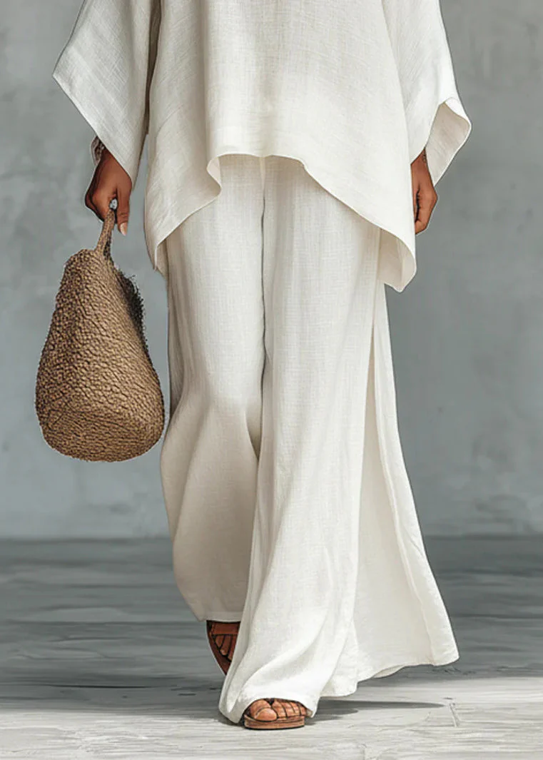 Bohemian White Oversized Linen Two Piece Set Spring - Image 5