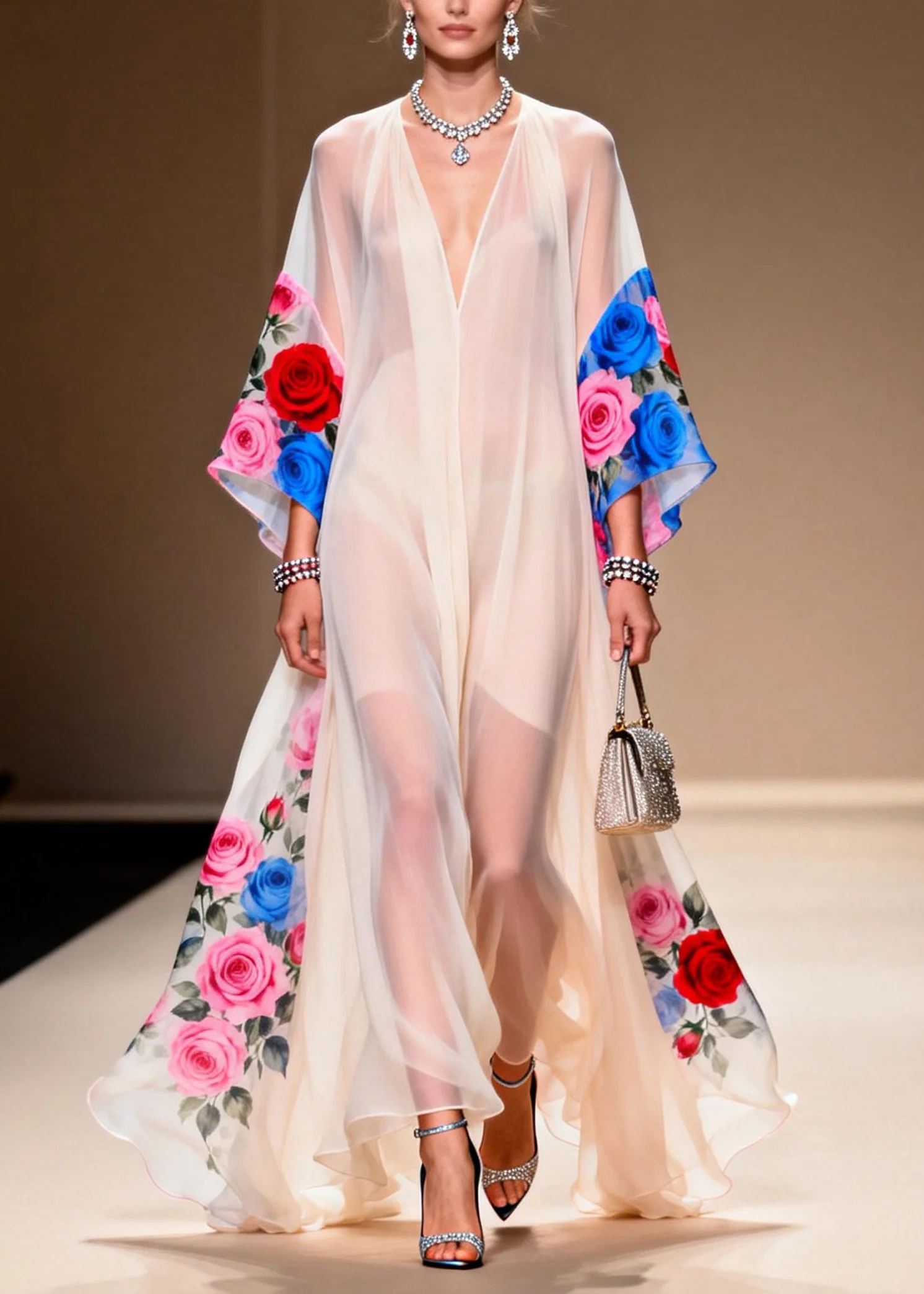 Bohemian White Oversized Print Chiffon Vacation Dresses Summer - Image 3
