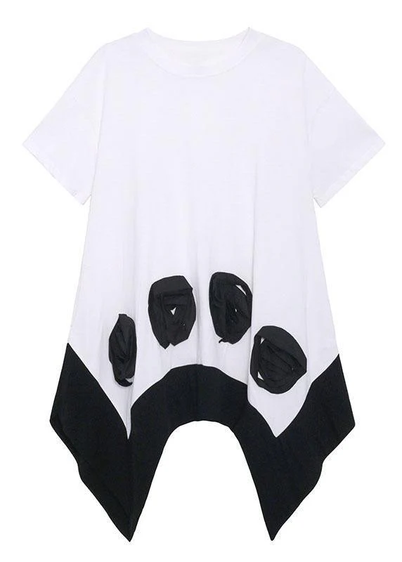Bohemian White Patchwork asymmetrical design Summer Cotton Mini Dress - Image 5