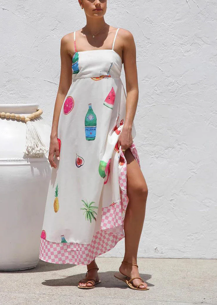 Bohemian White Patchwork Maxi Spaghetti Strap Dresses Summer - Image 3