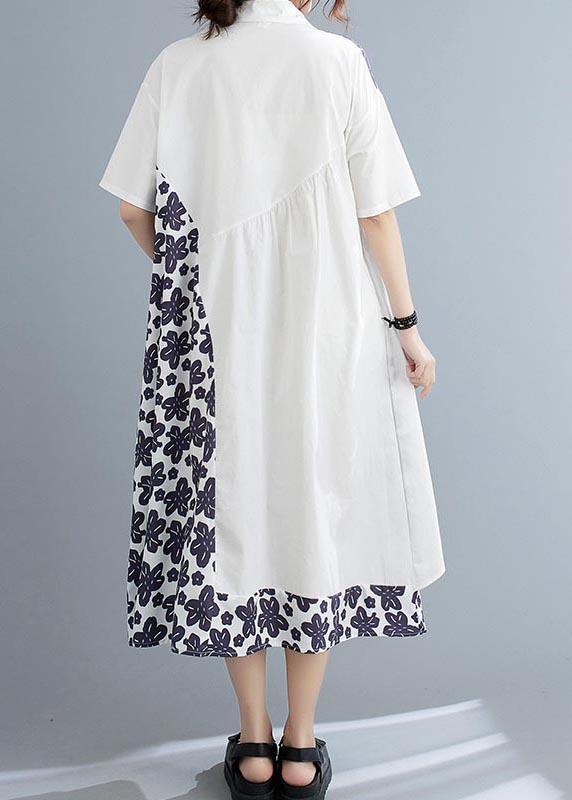 Bohemian White Patchwork Print asymmetrical design Maxi Summer Chiffon Dress - Image 3