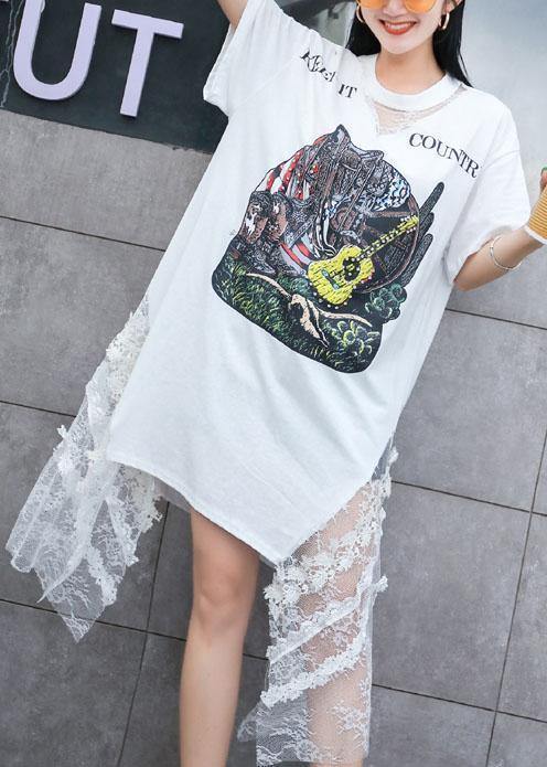 Bohemian white print Cotton quilting dresses side patchwork tulle A Line summer Dress - Image 3