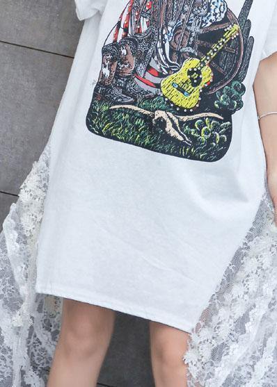 Bohemian white print Cotton quilting dresses side patchwork tulle A Line summer Dress - Image 5
