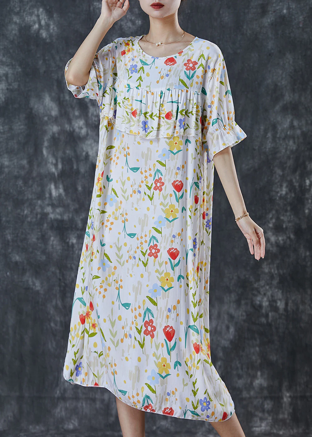 Bohemian White Print Patchwork Cotton Dress Summer - Image 3