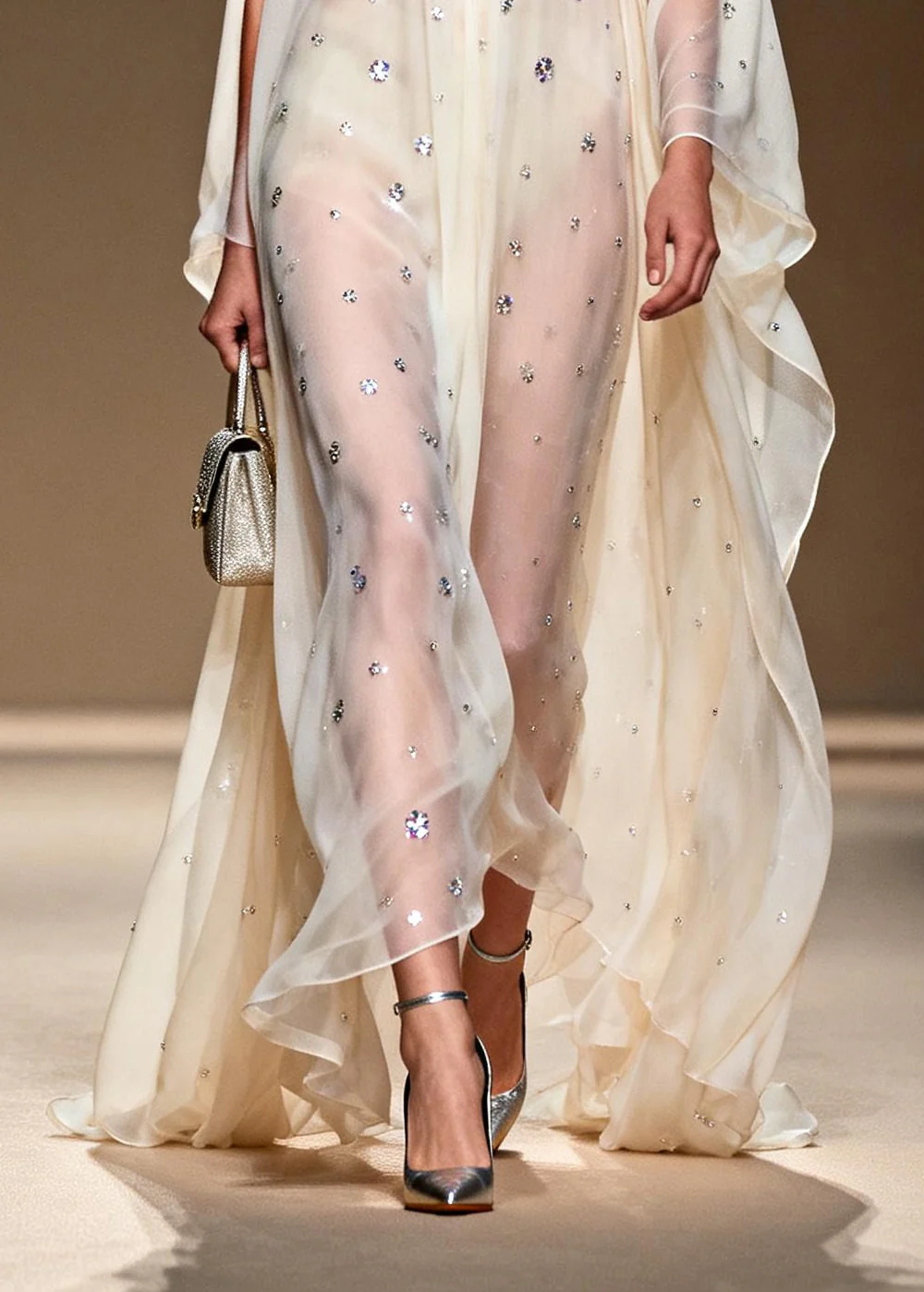 Bohemian White Rhinestone Cold Shoulder Chiffon Sheer Dress Summer - Image 4