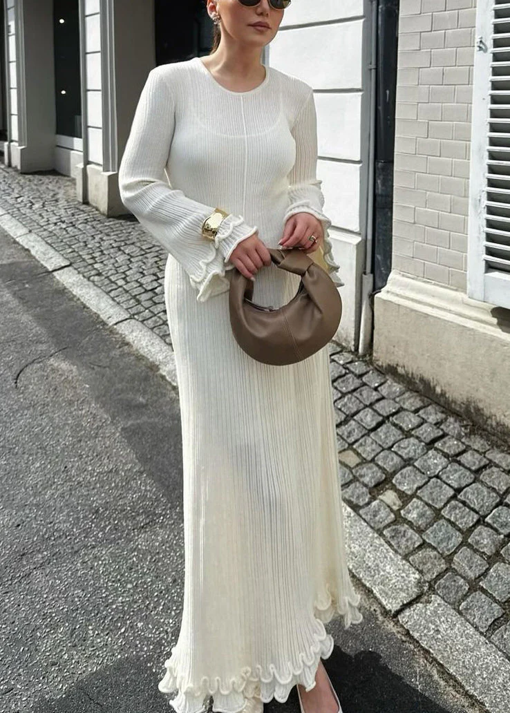 Bohemian White Ruffled Lace Up Cotton Robe Dresses Flare Sleeve - Image 2