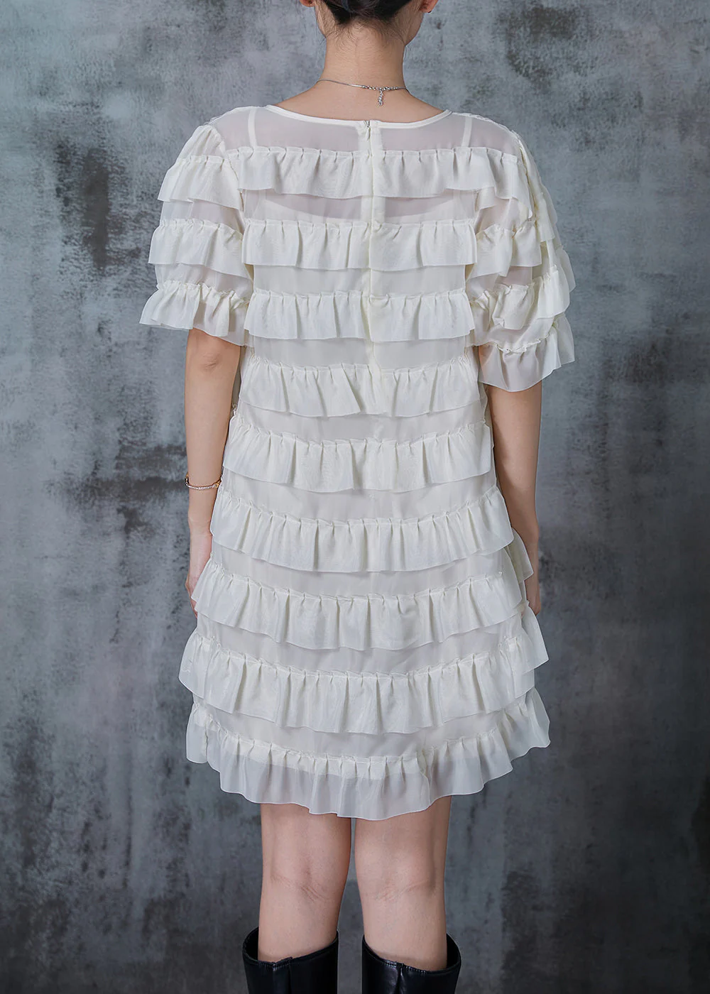 Bohemian White Ruffles Layered Chiffon Mini Dresses Summer - Image 4