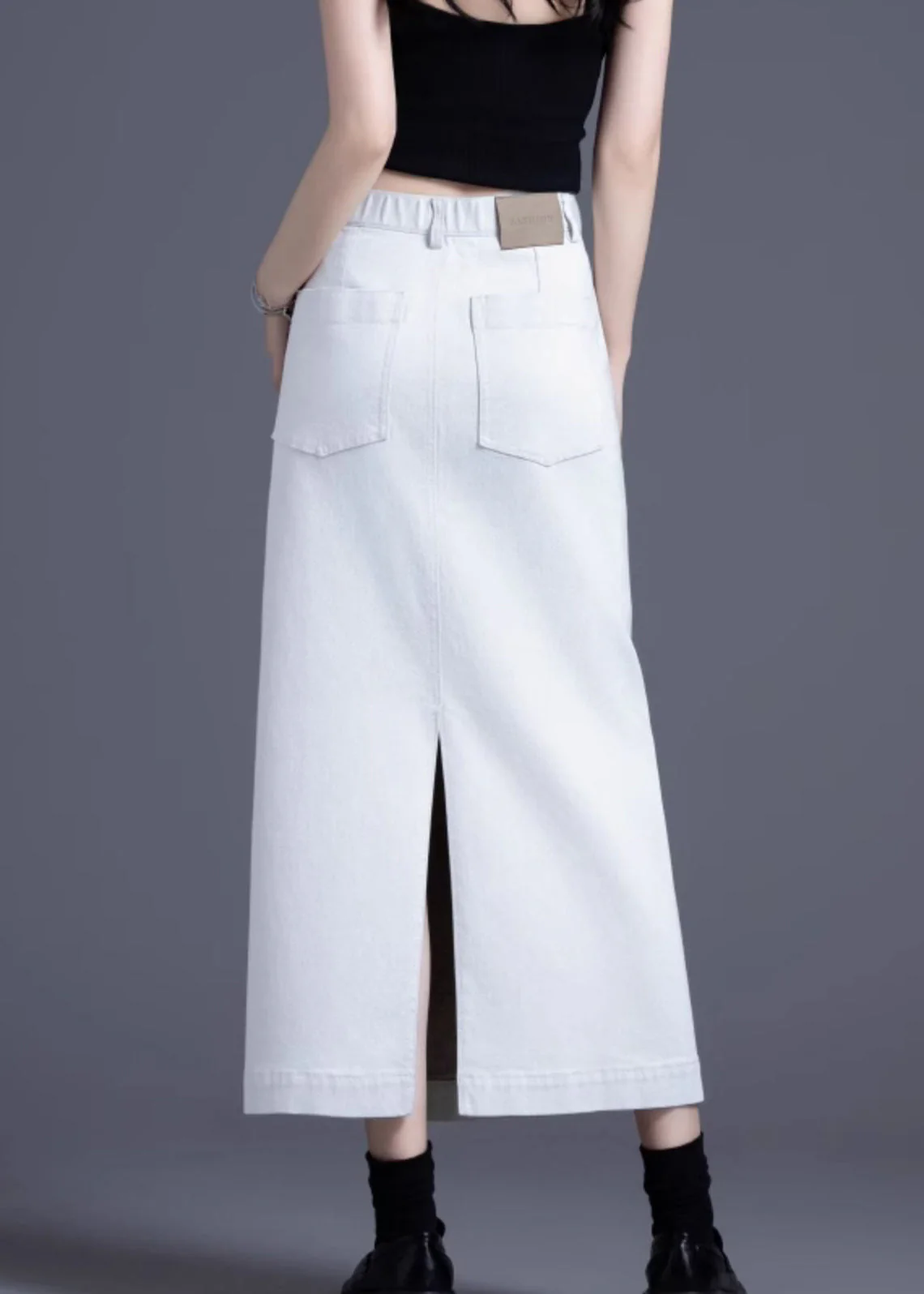 Bohemian White Side Open Denim A Line Skirt Spring - Image 3