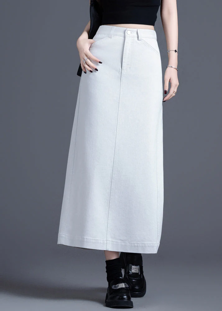 Bohemian White Side Open Denim A Line Skirt Spring - Image 4