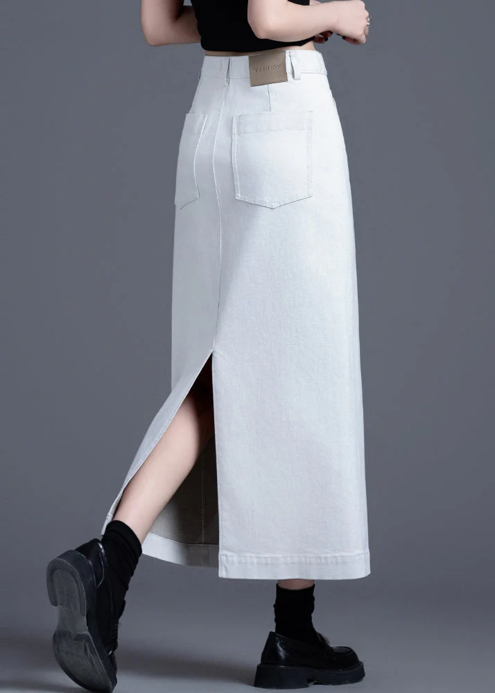 Bohemian White Side Open Denim A Line Skirt Spring - Image 5
