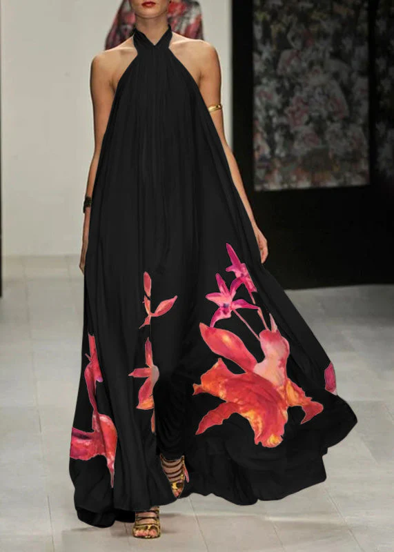 Bohemian White Summer Sundress Sexy Halter Floral Print Long Dresses - Image 4