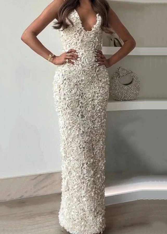 Bohemian White V Neck Side Open Ankle Dress Sleeveless - Image 3
