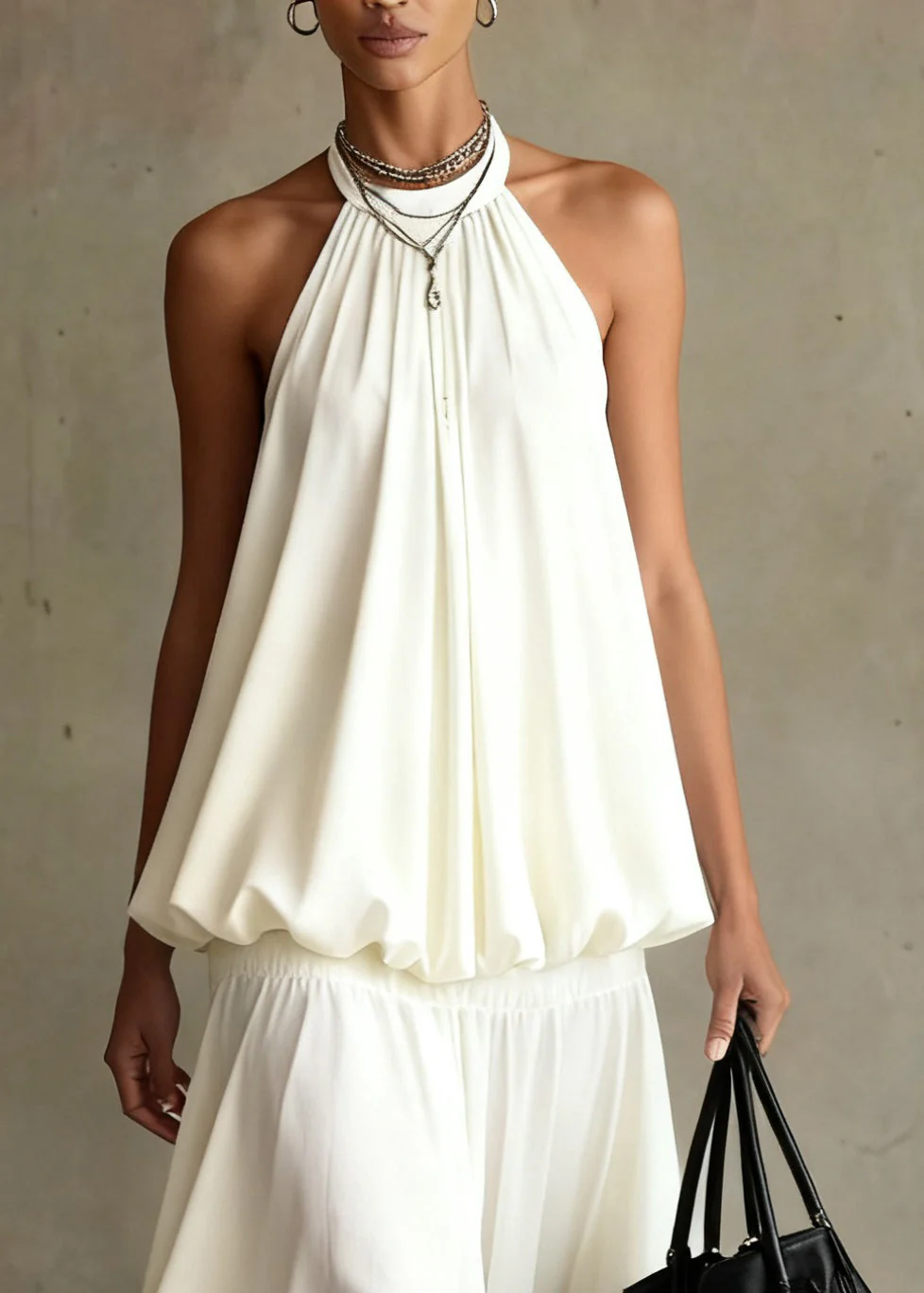 Bohemian White Wrinkled Solid Tops And Skirts Two Pieces Set Summer - Image 2