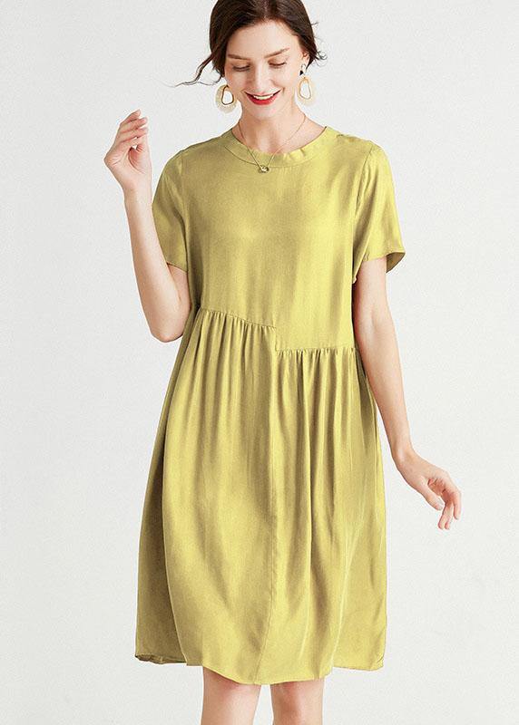 Bohemian Yellow Elegant Loose Summer Short Sleeve Mid Dress - Image 3
