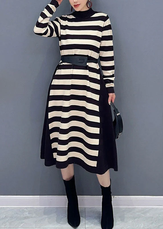 Bohemian Yellow O-Neck Striped Patchwork Party Maxi Dress Long Sleeve - Image 2