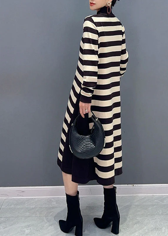 Bohemian Yellow O-Neck Striped Patchwork Party Maxi Dress Long Sleeve - Image 4