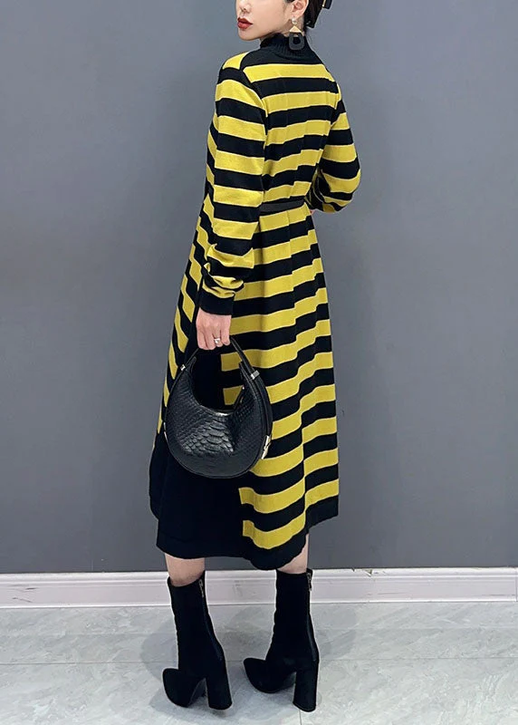 Bohemian Yellow O-Neck Striped Patchwork Party Maxi Dress Long Sleeve - Image 5