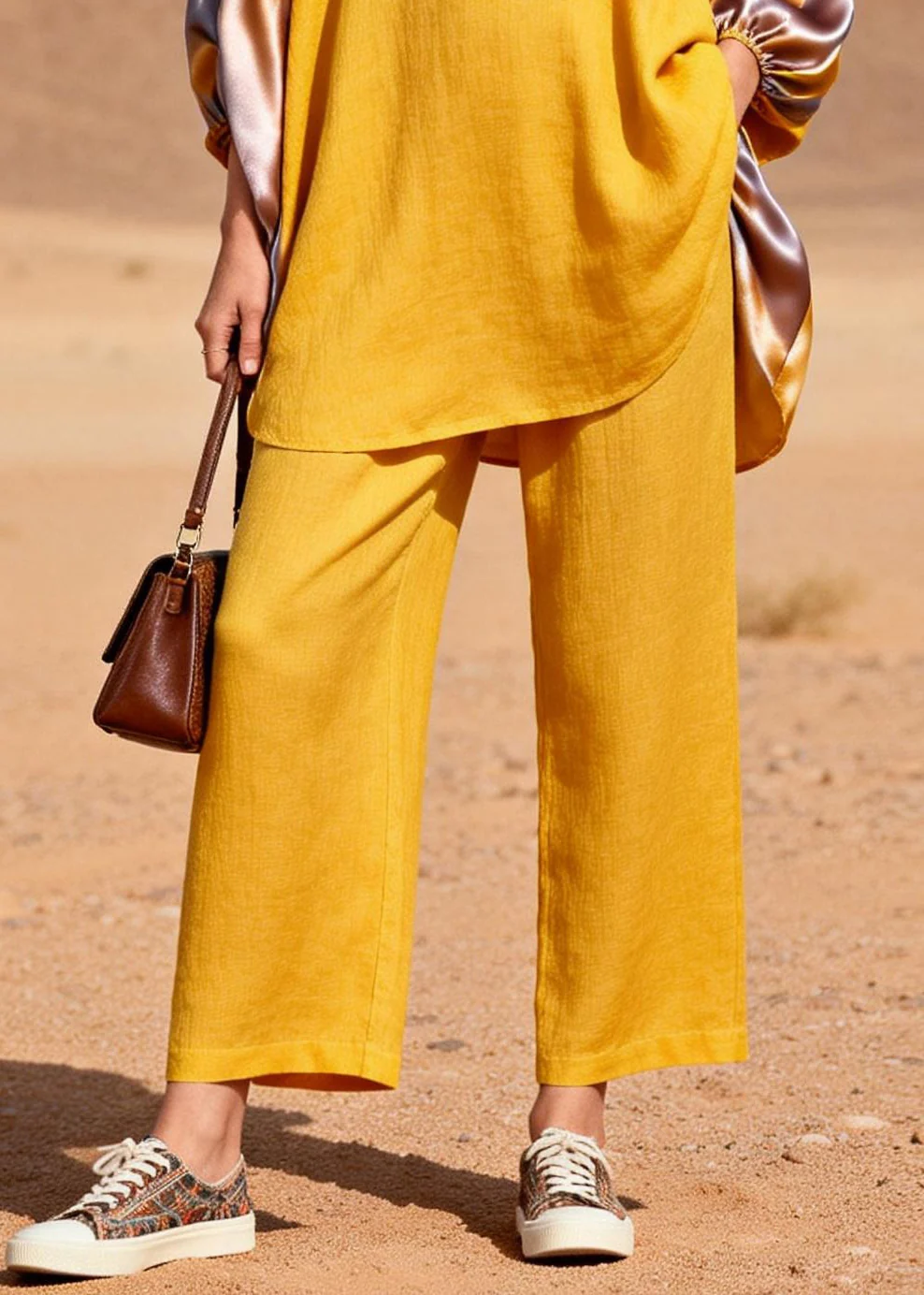 Bohemian Yellow Oversized Patchwork Silk Cotton Two Pieces Set Spring - Image 4