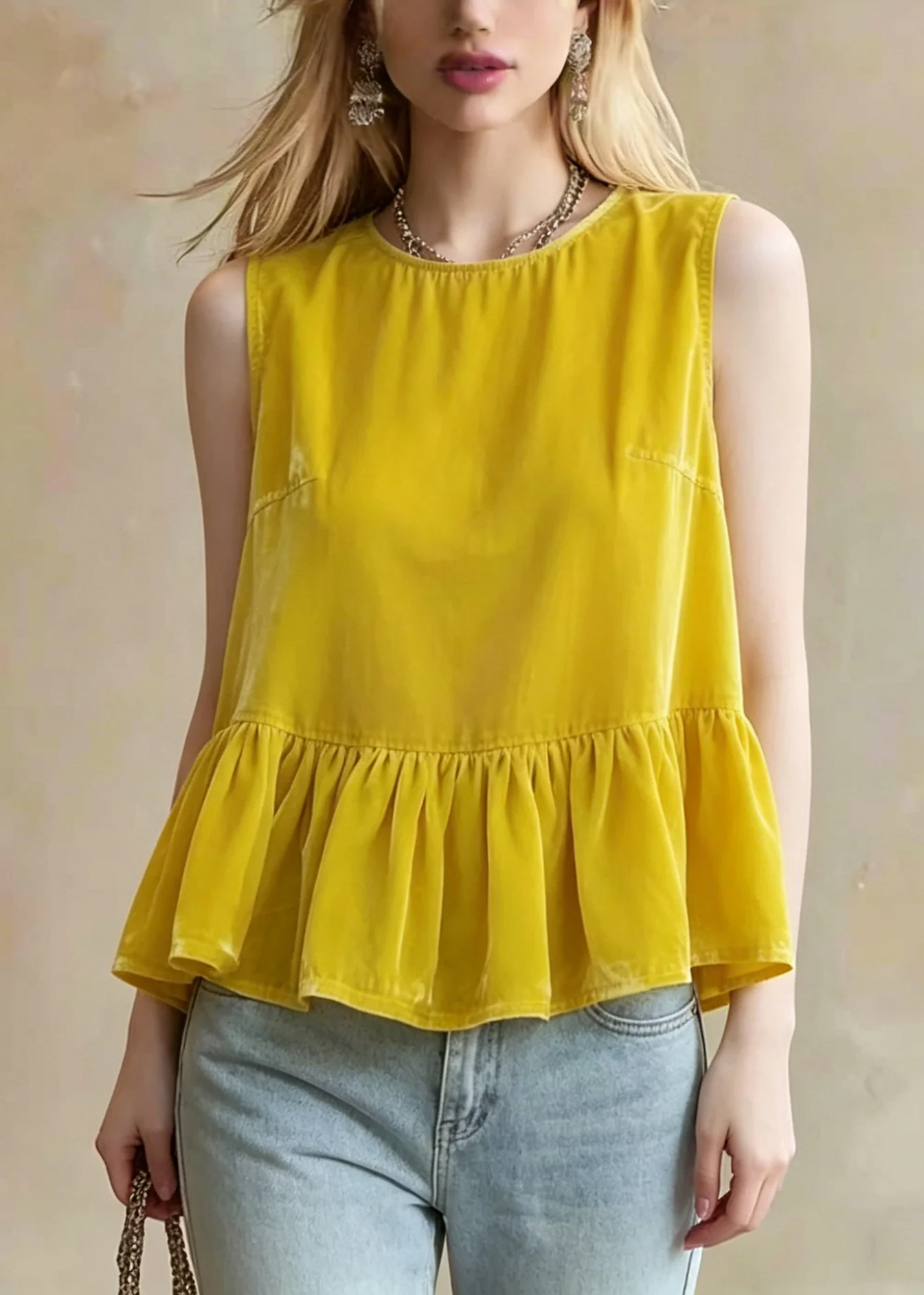 Bohemian Yellow Oversized Patchwork Tanks Sleeveless - Image 5