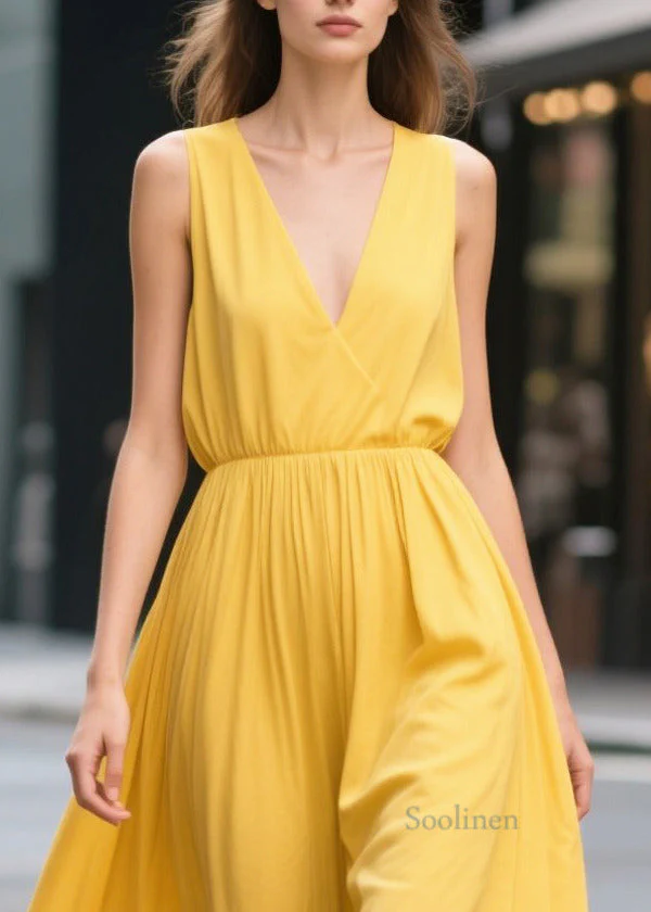 Bohemian Yellow Print Draping Chiffon Sundress Summer - Image 2