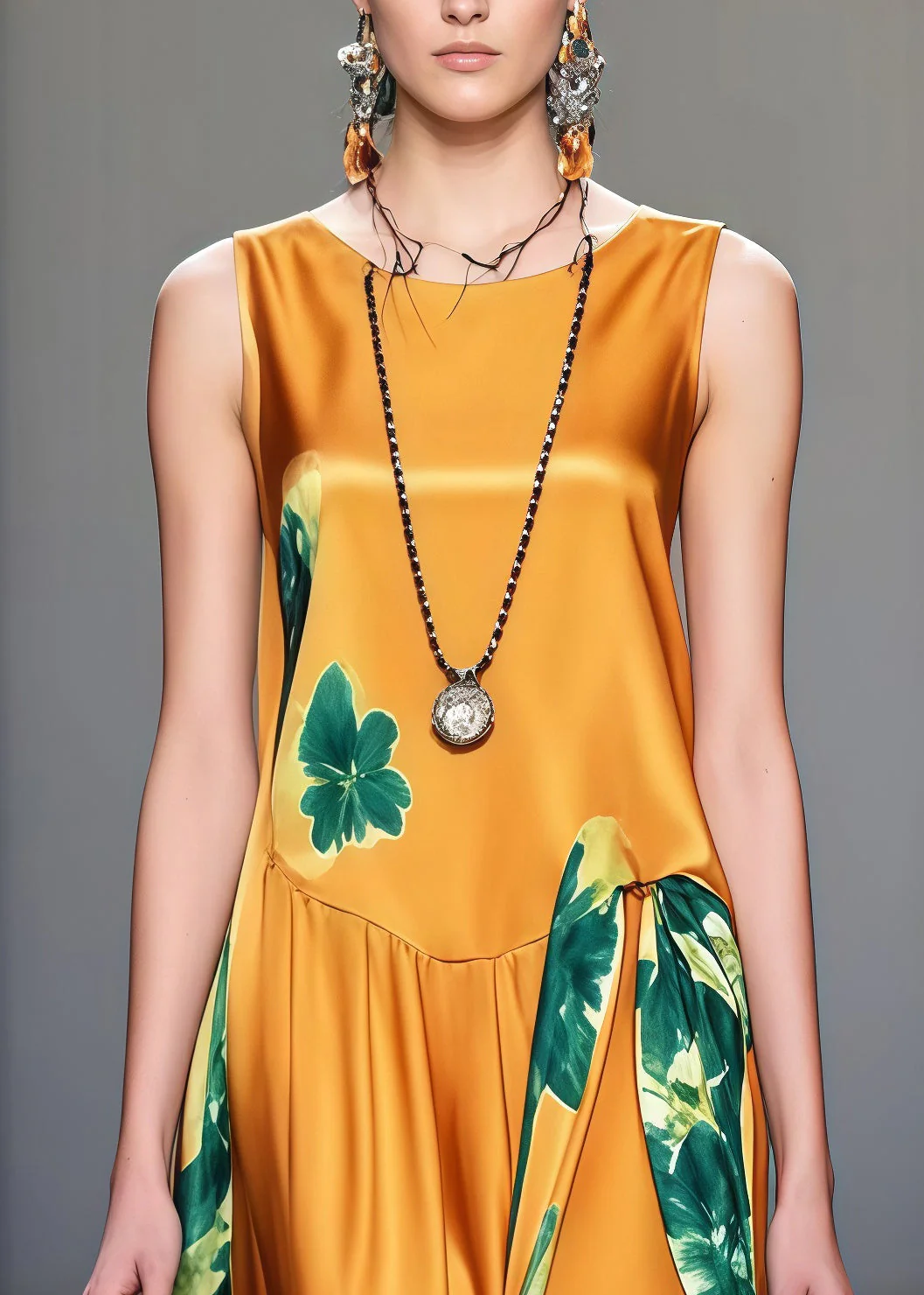 Bohemian Yellow Print Draping Silk Maxi Dresses Sleeveless - Image 2