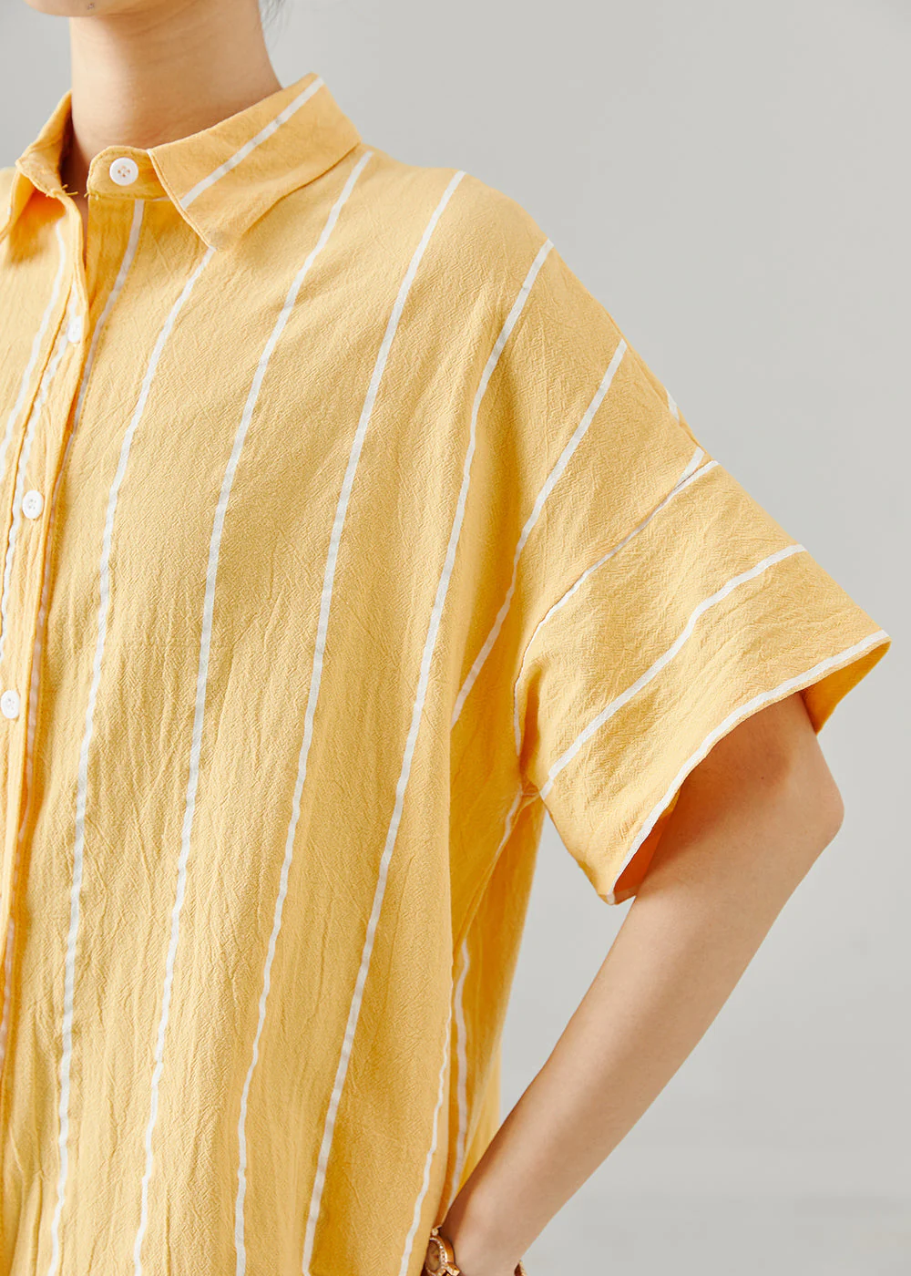 Bohemian Yellow Striped Low High Design Cotton Dresses Summer - Image 5
