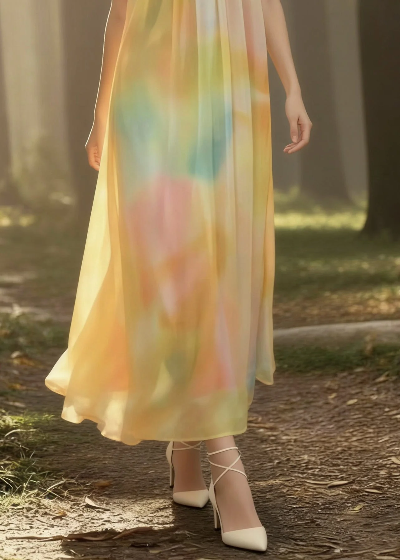 Bohemian Yellow Tie Dye Backless Chiffon Spaghetti Strap Dress Sleeveless - Image 5