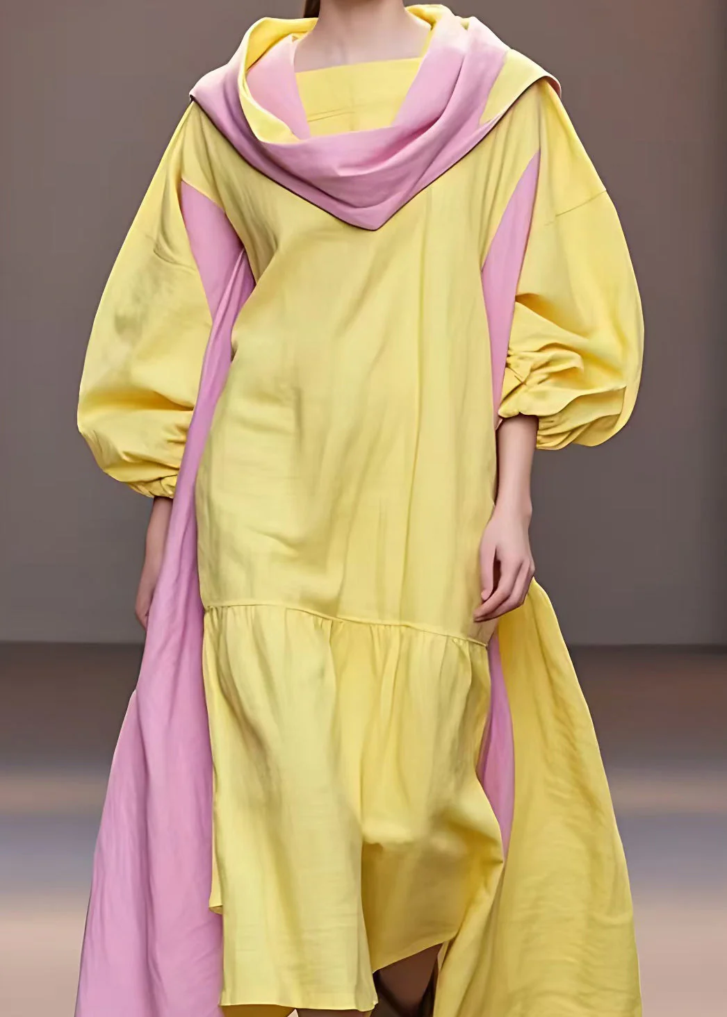 Bohemian Yellow Turtleneck Patchwork Cotton Long Dresses Fall - Image 4