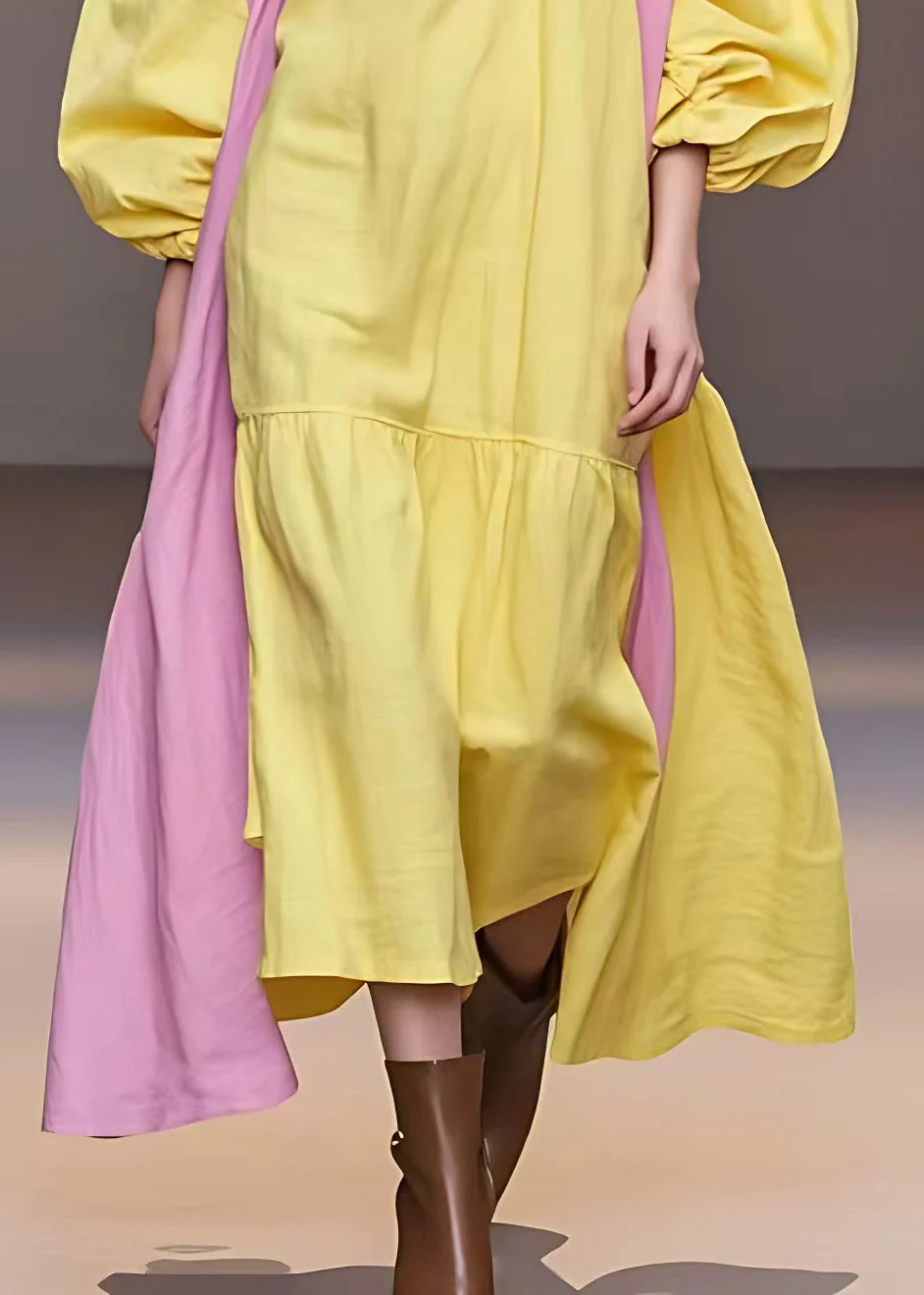 Bohemian Yellow Turtleneck Patchwork Cotton Long Dresses Fall - Image 5