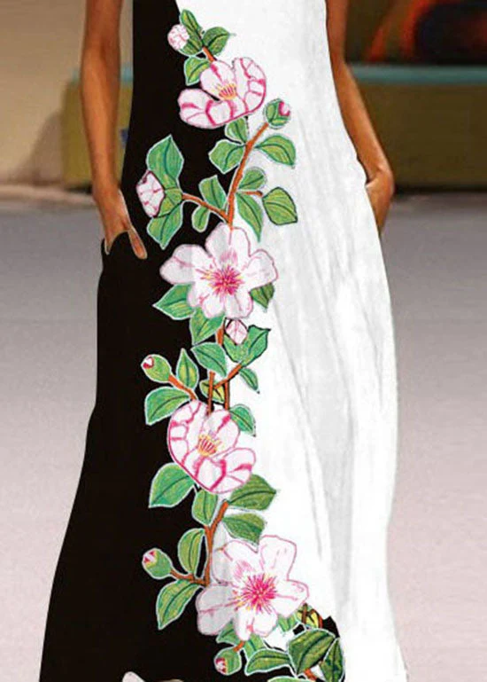 Bohemian Yellow V Neck Print Chiffon Maxi Dress Sleeveless - Image 5