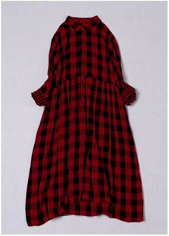 Bohemian Yellow White Plaid PeterPan Collar Pockets Button Fall Patchwork Dresses - Image 2