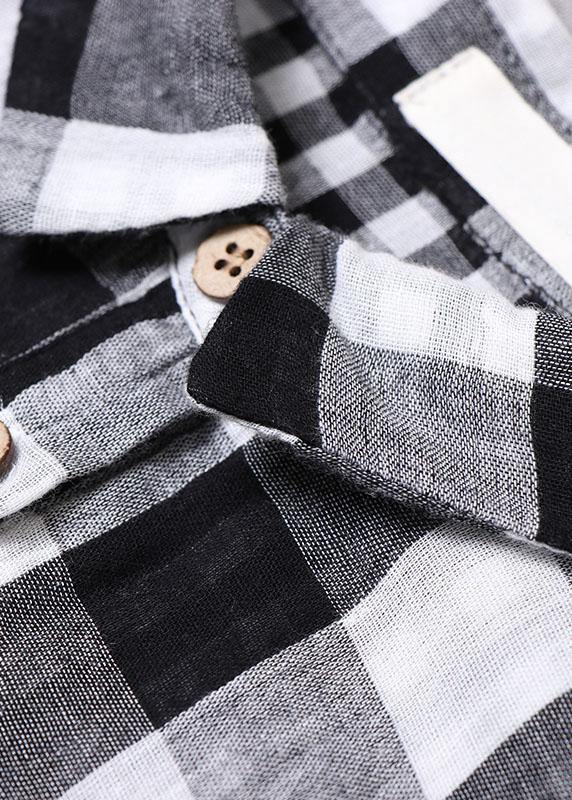 Bohemian Yellow White Plaid PeterPan Collar Pockets Button Fall Patchwork Dresses - Image 5
