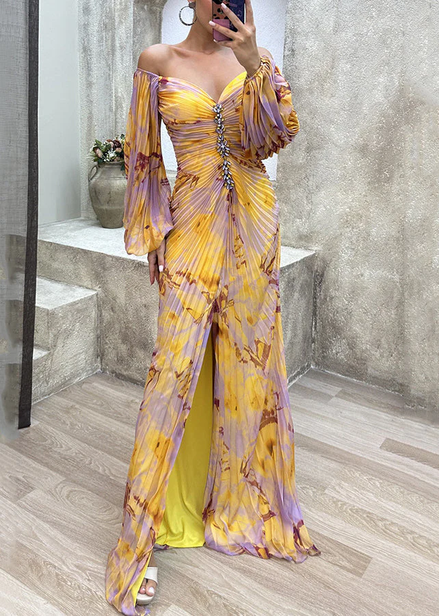 Bohemian Yellow Wrinkled Side Open Ankle Dress Spring - Image 3