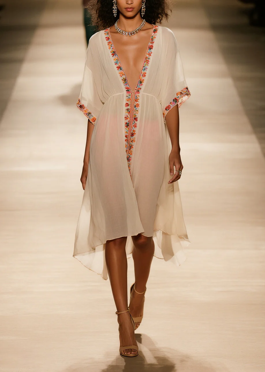 Boho Apricot Oversized Floral Cotton UPF 50+ Cardigans Summer - Image 3