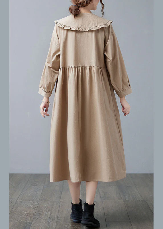 Boho Apricot Ruffled Patchwork Button Fall Dress Long sleeve - Image 4