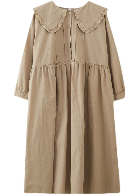 Boho Apricot Ruffled Patchwork Button Fall Dress Long sleeve - Image 5