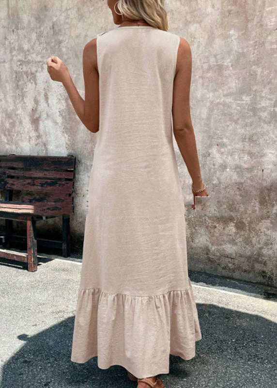 Boho Apricot V Neck Ruffled Patchwork Maxi Dresses Summer - Image 3