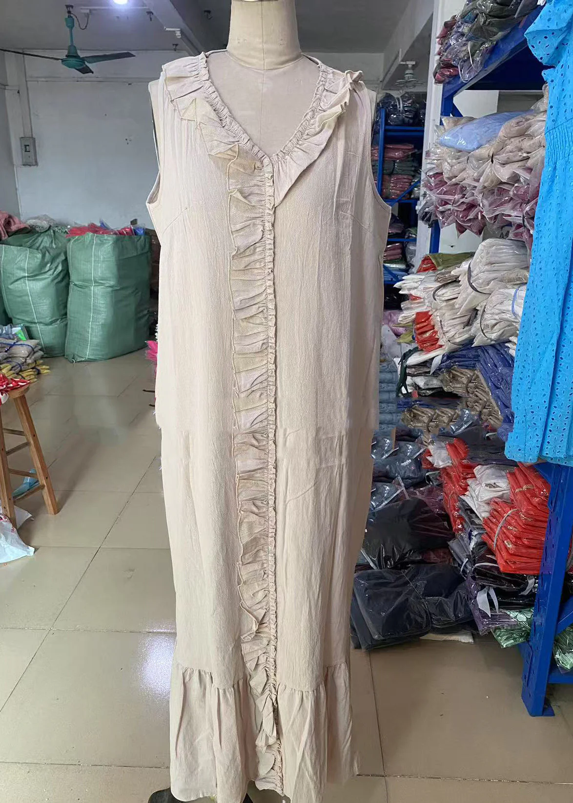 Boho Apricot V Neck Ruffled Patchwork Maxi Dresses Summer - Image 5