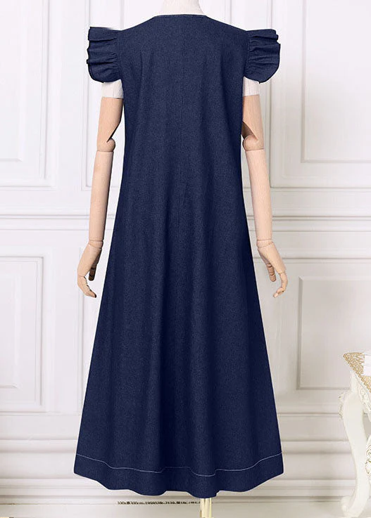 Boho Baby Blue V Neck Ruffled Patchwork Denim Dress Summer - Image 5