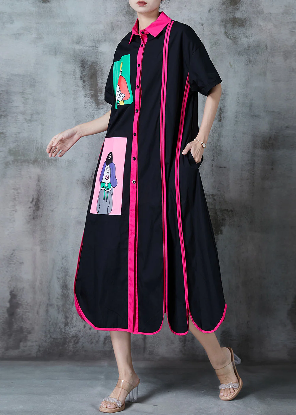 Boho Black Applique Patchwork Cotton Vacation Dresses Summer - Image 2