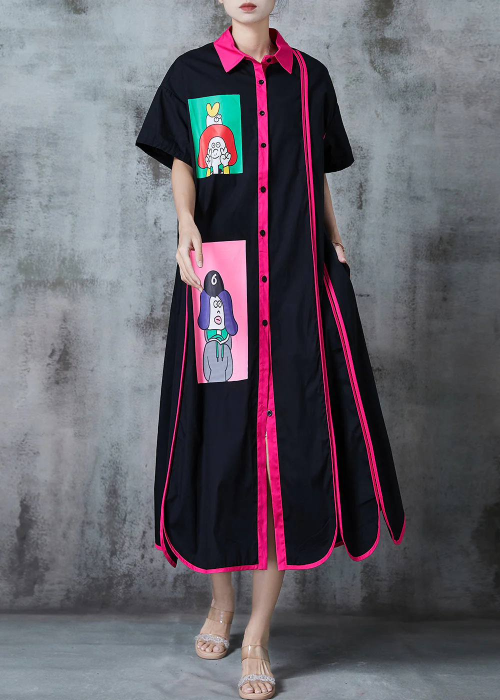 Boho Black Applique Patchwork Cotton Vacation Dresses Summer - Image 3