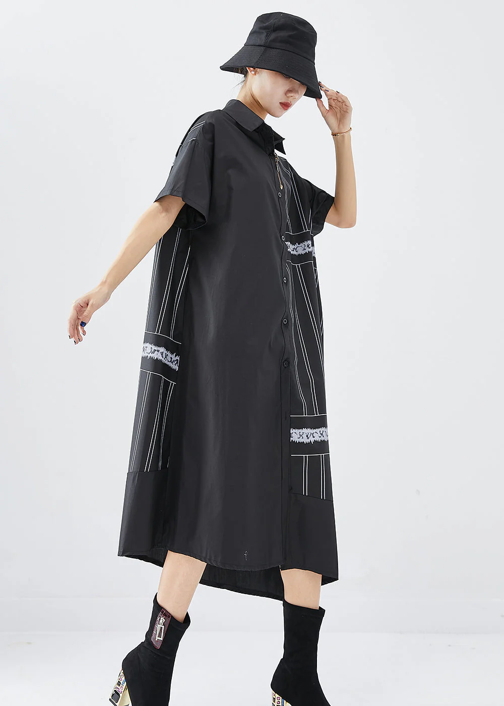 Boho Black Asymmetrical Patchwork Cotton Dress Summer - Image 3