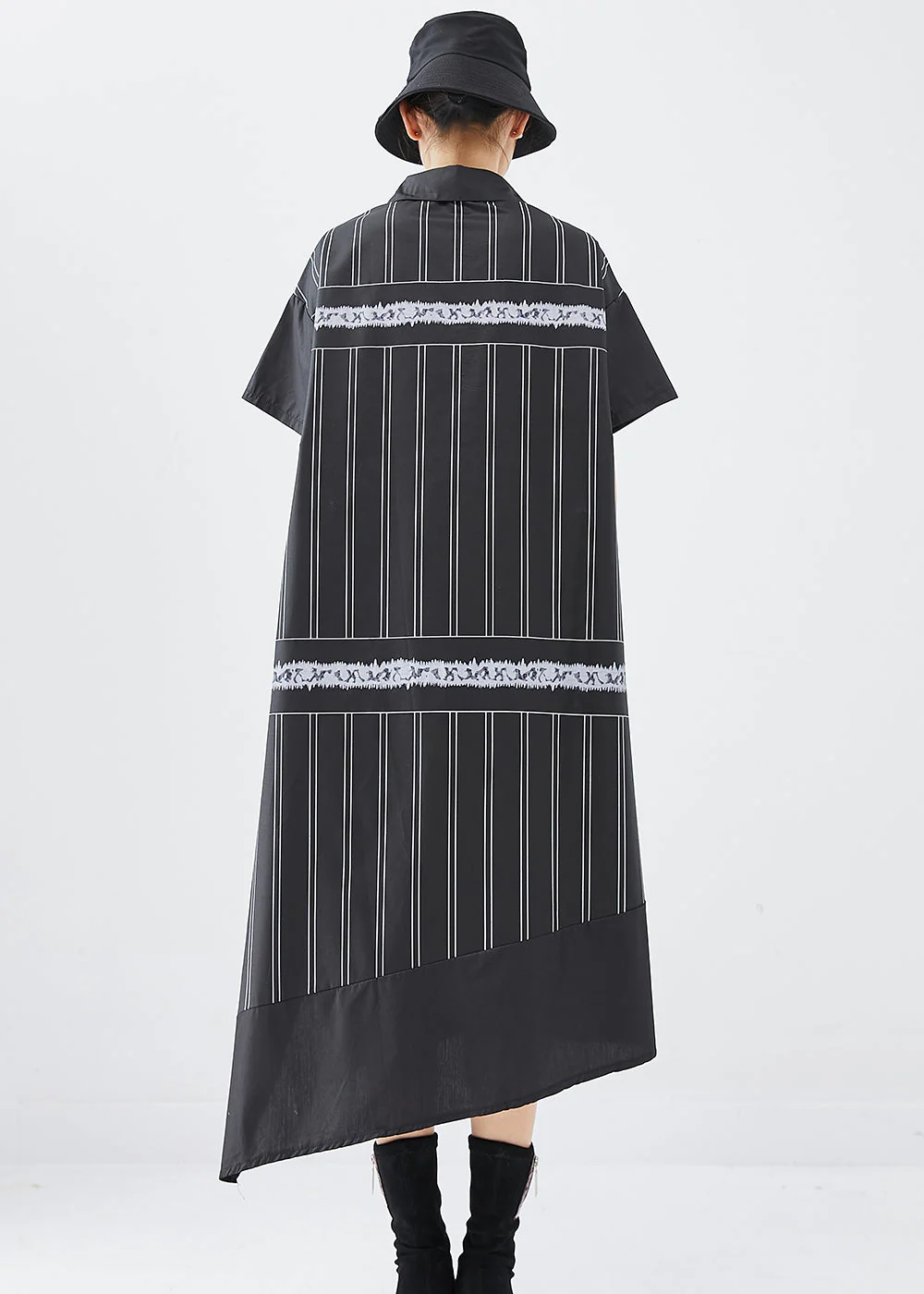 Boho Black Asymmetrical Patchwork Cotton Dress Summer - Image 4